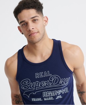 Superdry Vintage Logo Outline Pop Férfi Mellény Sötétkék | BGTNF0365